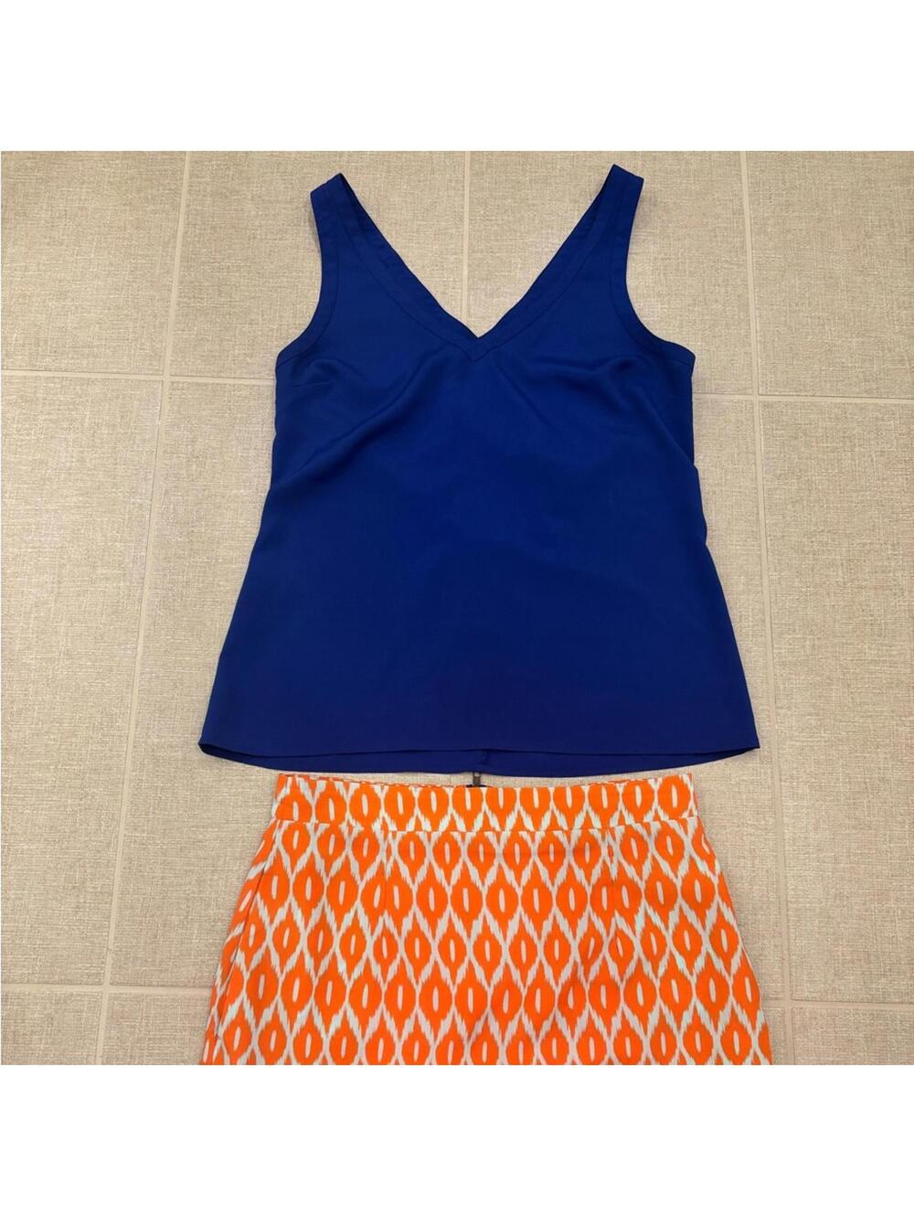 Annabella Orange and White Patterned Skirt with blue top